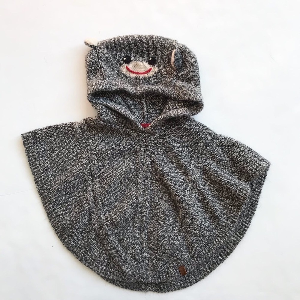 Roots kids cable knit monkey face poncho EUC 3-5Y